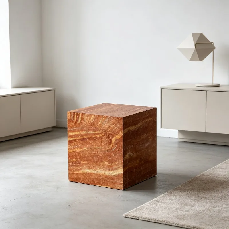 cube coffee table imitation cave stone texture magnesium oxide desktop portable design suitable for hotel living room