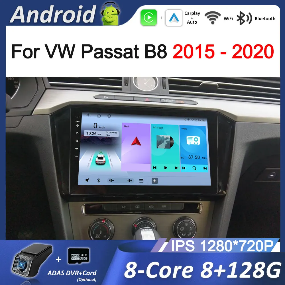 

Bluetooth Android Auto GPS Navi 4G Автомобильный видеомультимедийный плеер 10,1 дюйма для VW Passat B8 2015-2020 IPS-экран WiFi Carplay