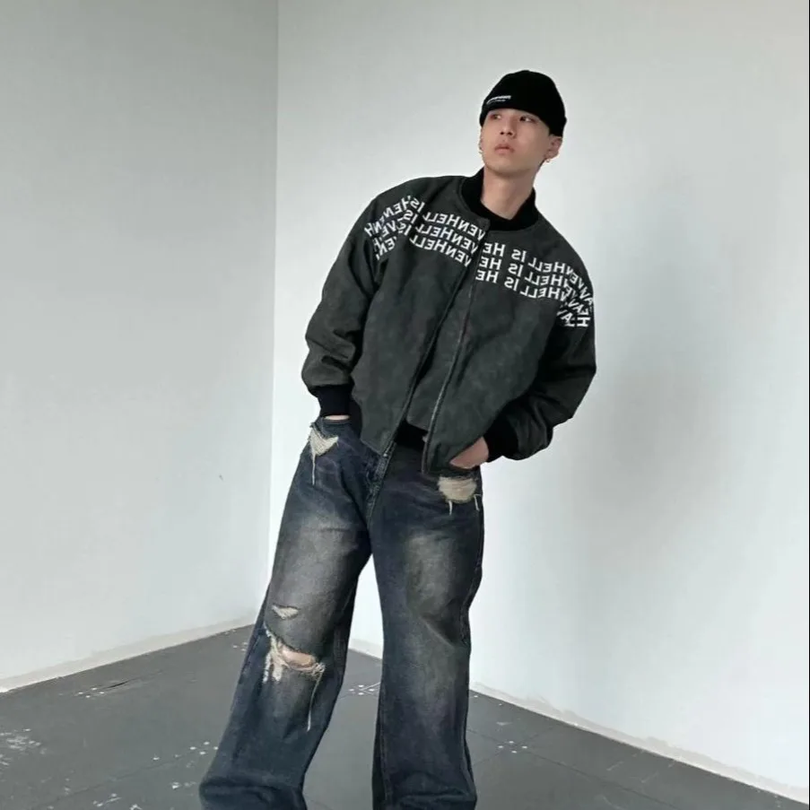 

Men's Loose Fit ort American Sle Retro Leather Jaet 250 Pou Baseball Coat Pilot Jaet Youth Vitali Sle Long Sve