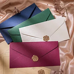 50pcs Green Envelope for Invitations Postcards Giftbox Message 22x11cm Texture Paper Blue Wedding Business Letters Storage Bag