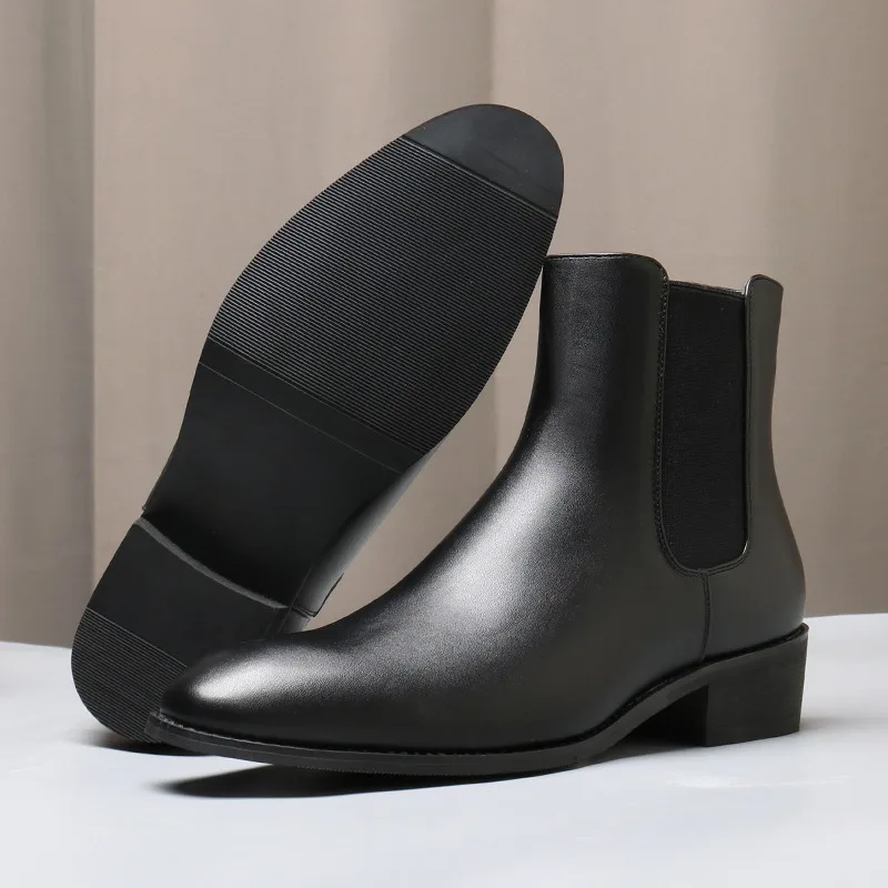 Italian Men's Leather Boots Fashion Chelsea Boots Brand Business Dress Boots for Men High-top Casual Boot Pointed Toe Ankle Boot