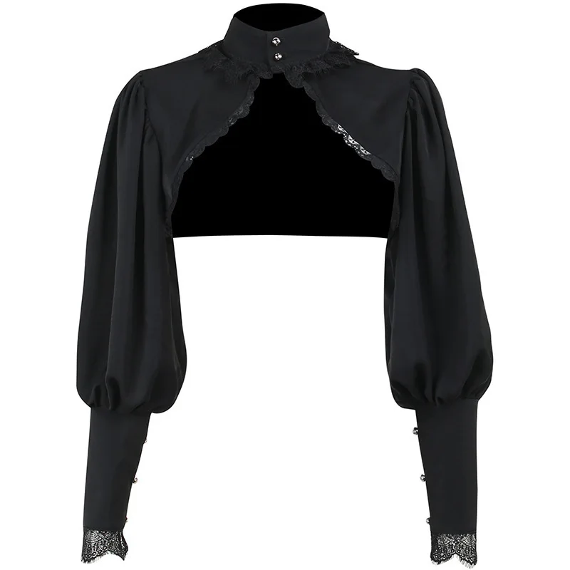 Short Smock Women's, Characteristic Lace Hemming Design Sense Dark Court Style Turtleneck Vest Top Cw37487