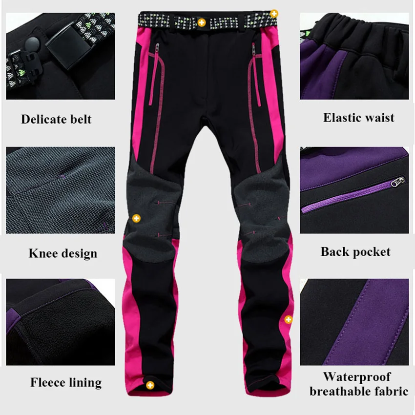 NUONEKO Womens Winter Fleece Softshell Pants Outdoor Sport Thermal Fishing Skiing Camping Hiking Trousers Waterproof Pants PM26