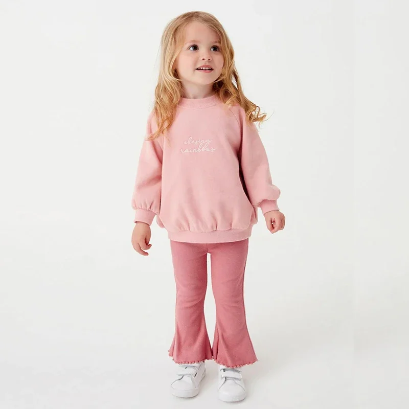 Milancel-女の子用ワッフルセット,フード付きセーターとパンツ,子供用スーツ,単色,カジュアル,秋,2個