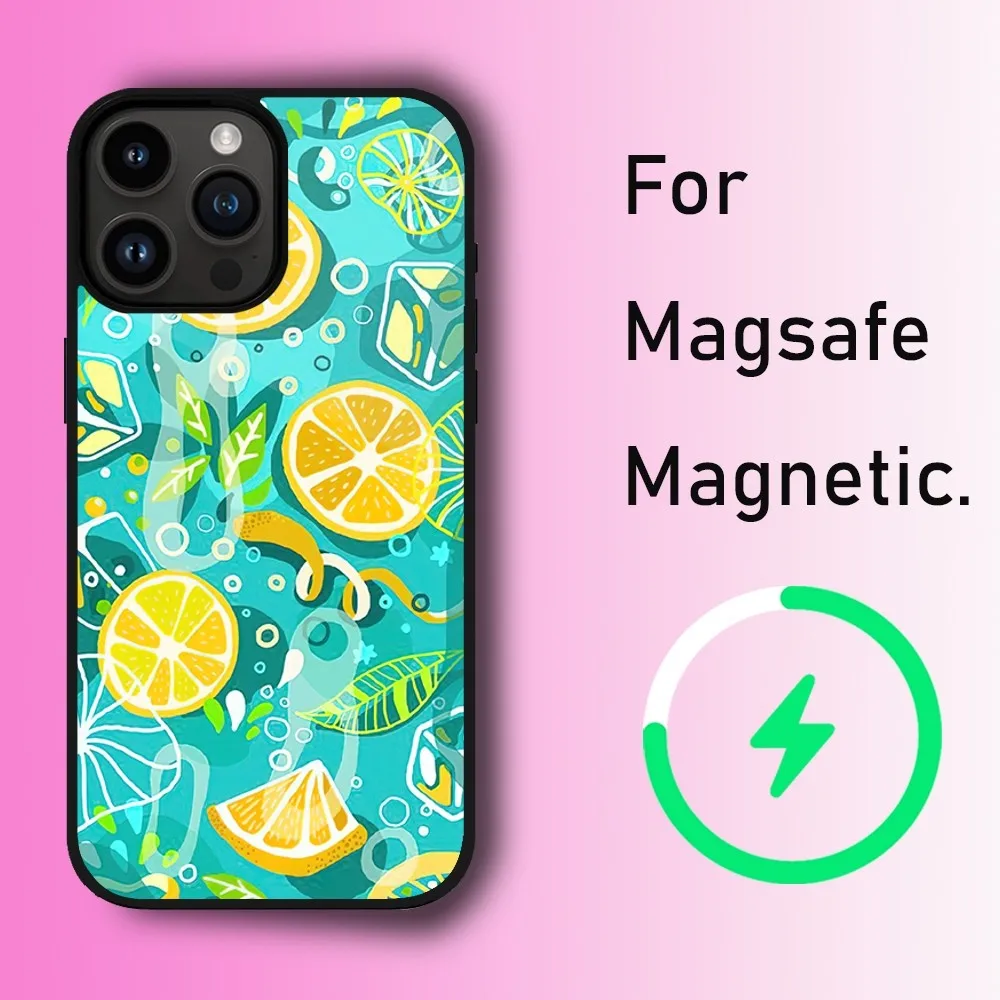 Fresh Lemon Phone Case For iPhone 11 12 13 14 15 Max Plus Pro Wireless Magnetic Magsafe Charging Shell