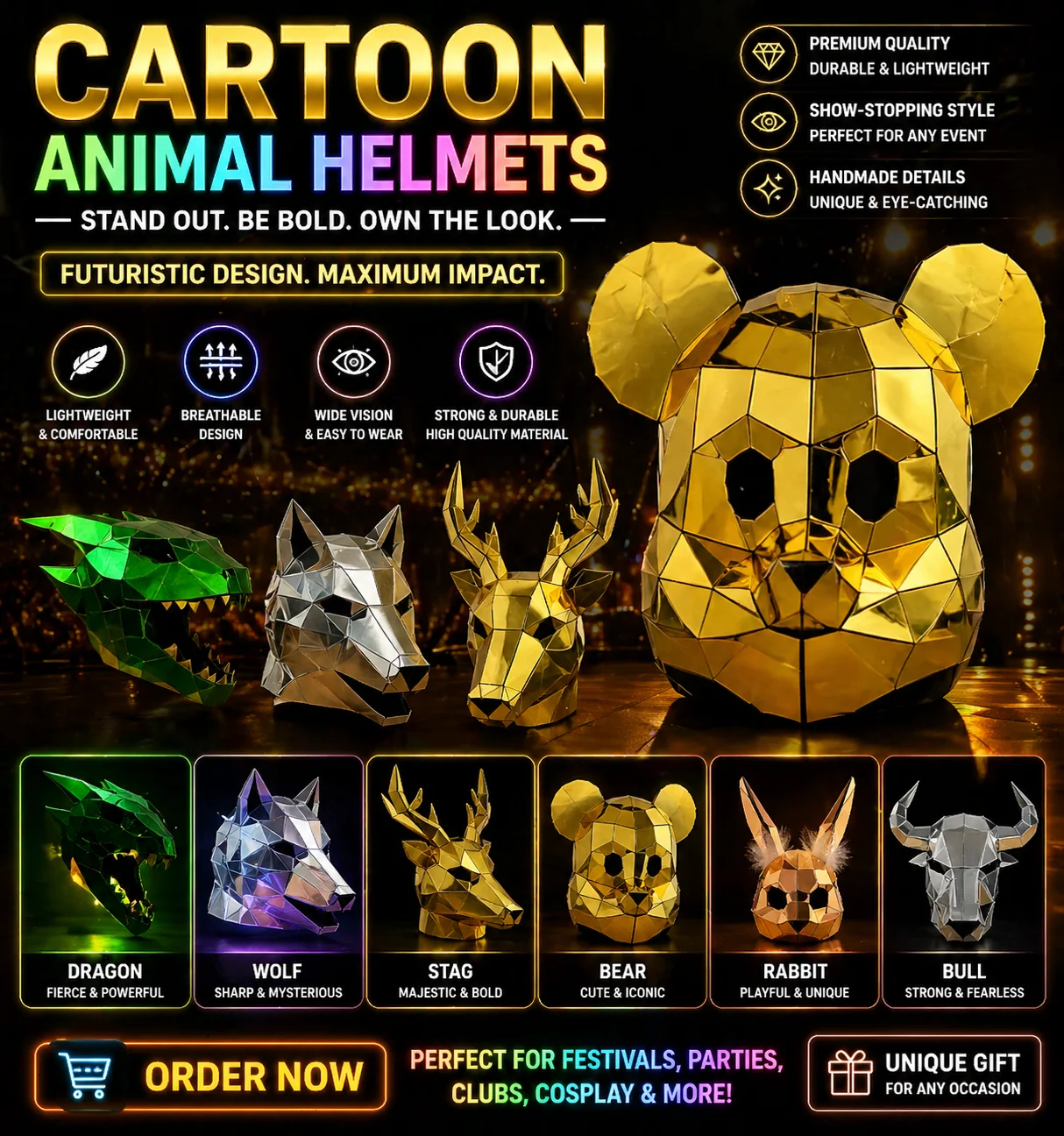 Small wholesale price Celebration Parties Nightclub Performances Acrylic Hats for Stage Shows Mirror Masks Animal Helmets