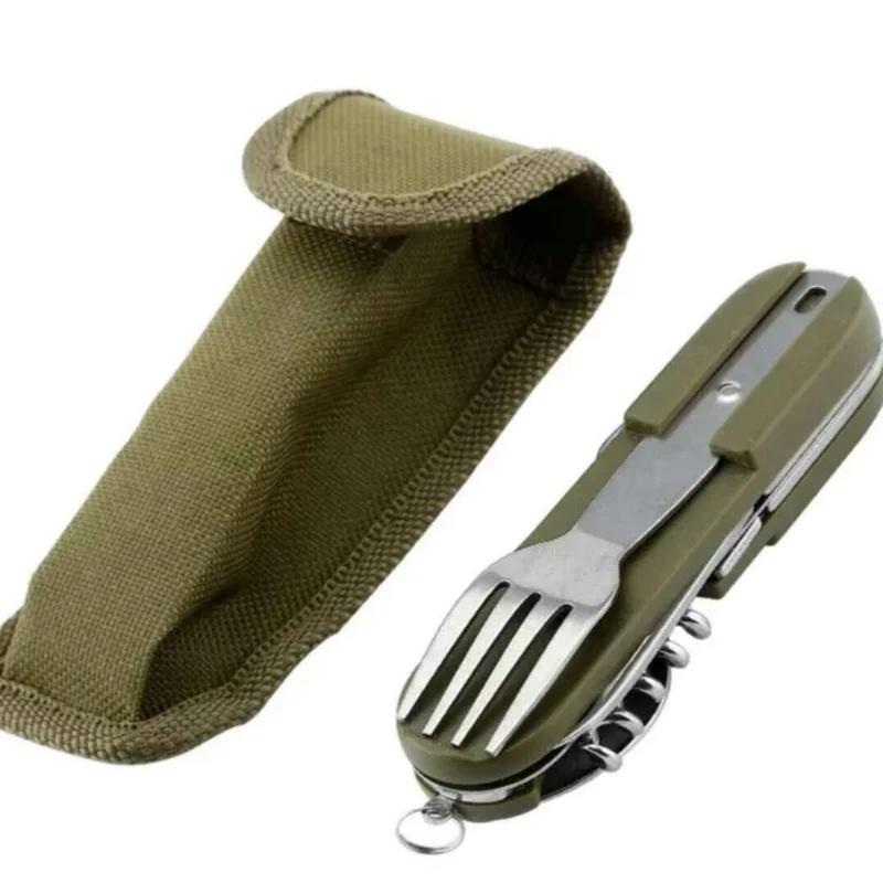 Outdoor Multifunctional Folding Stainless Steel Outdoor Tableware Knife and Fork Combination Multi Purpose Outdoor Survival