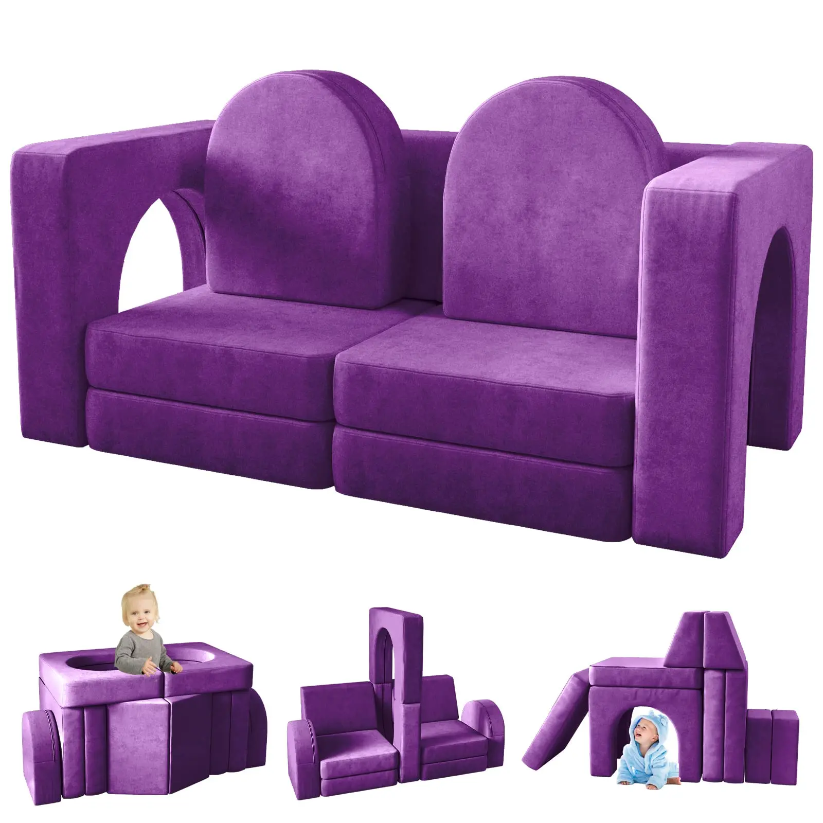 wanan Kids Couch Modular Kids Play Couch for Bedroom 10 in 1 Multifunctional Kids Sofa for Playing Sleeping Indoor Toddler Couch