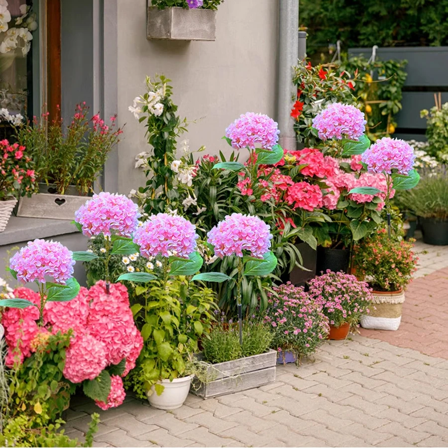 Solar Garden Light Outdoor Hydrangea Light Waterproof LED Flowers Stake Light for Garden Pathway Backyard Landscape Decorative