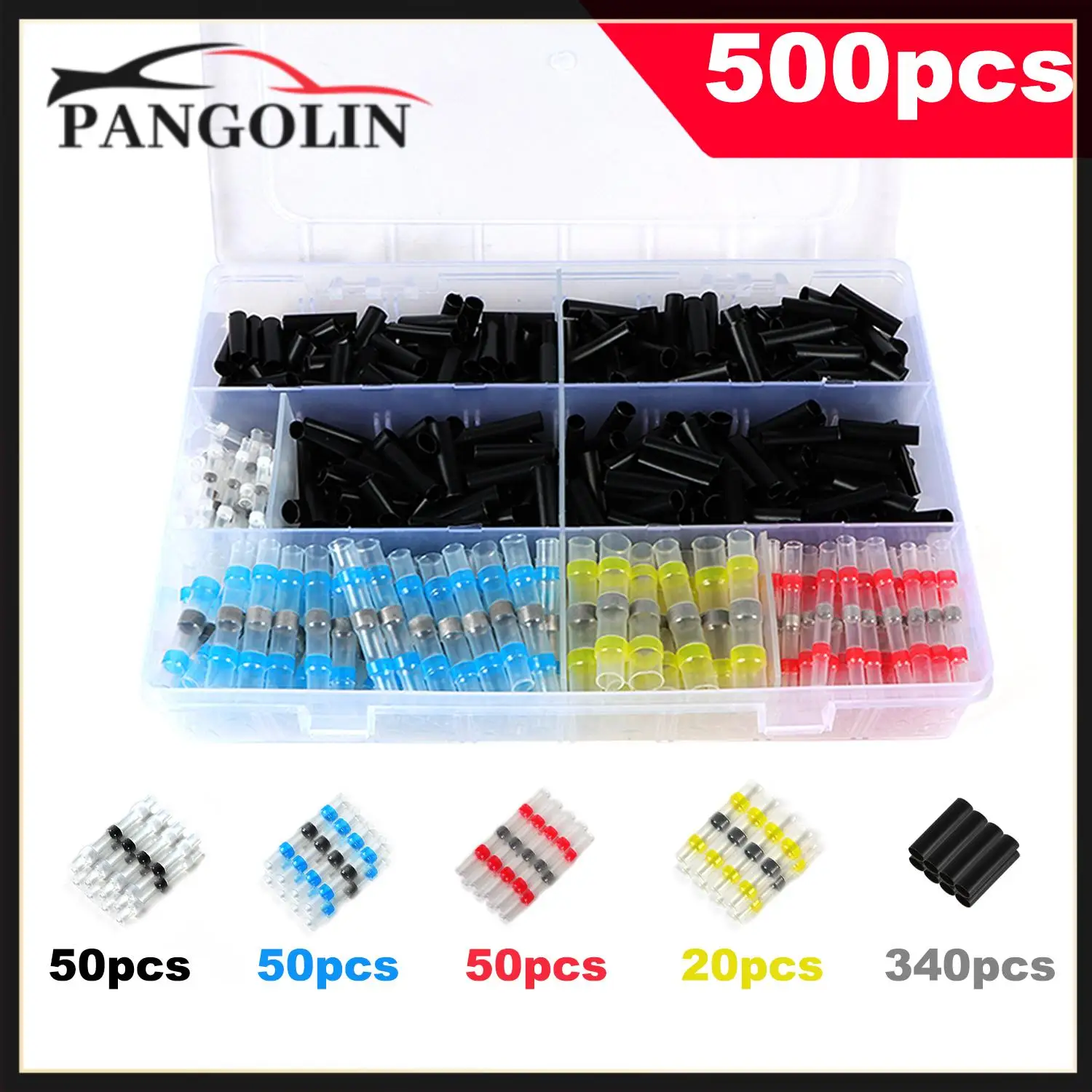 500PCS Waterproof Heat Shrink Butt Wire Connectors Tinned Copper Solder Seal Wire Terminals Thermal Shrinkage Sleeve Splice