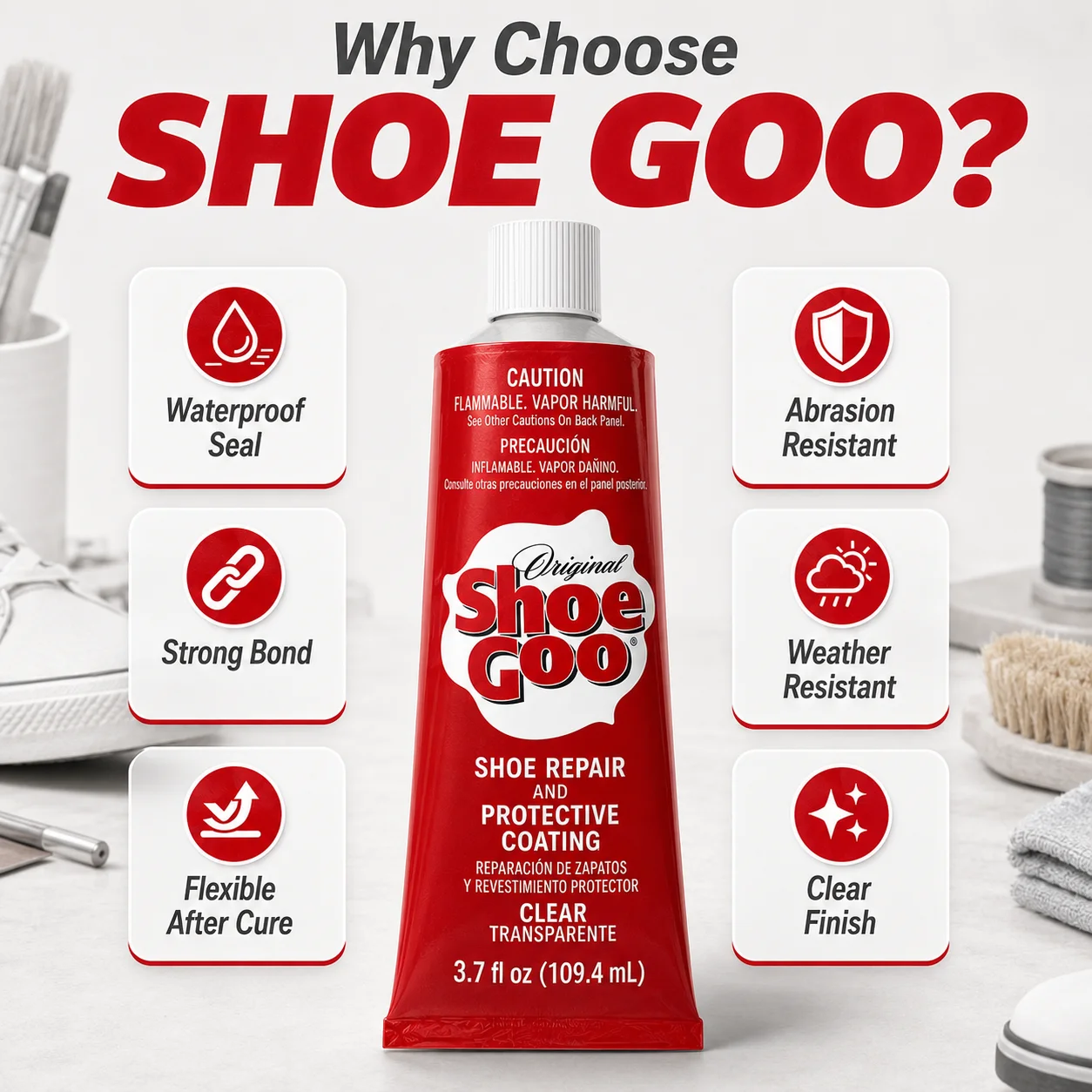 Shoe Goo Shoe Repair Adhesive 3.7oz Waterproof Strong Flexible Glue for Sole Sneakers Boots Leather Repair Clear Black