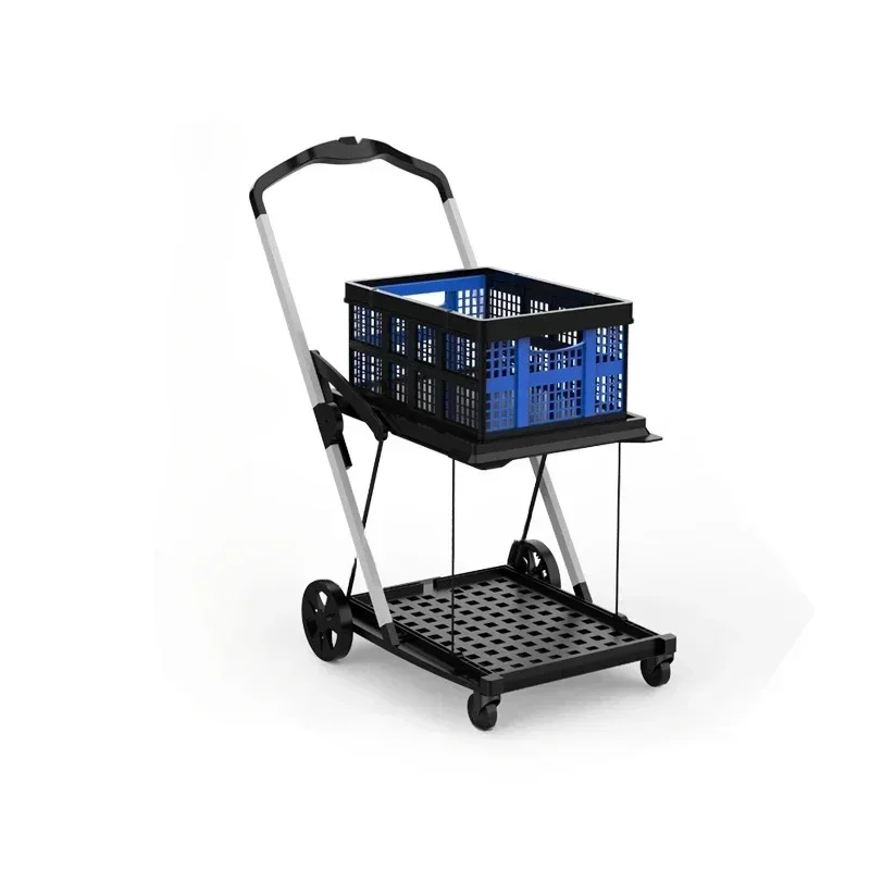 New Double Decker Foldable Lightweight Aluminum Shopping Cart with Storage Box