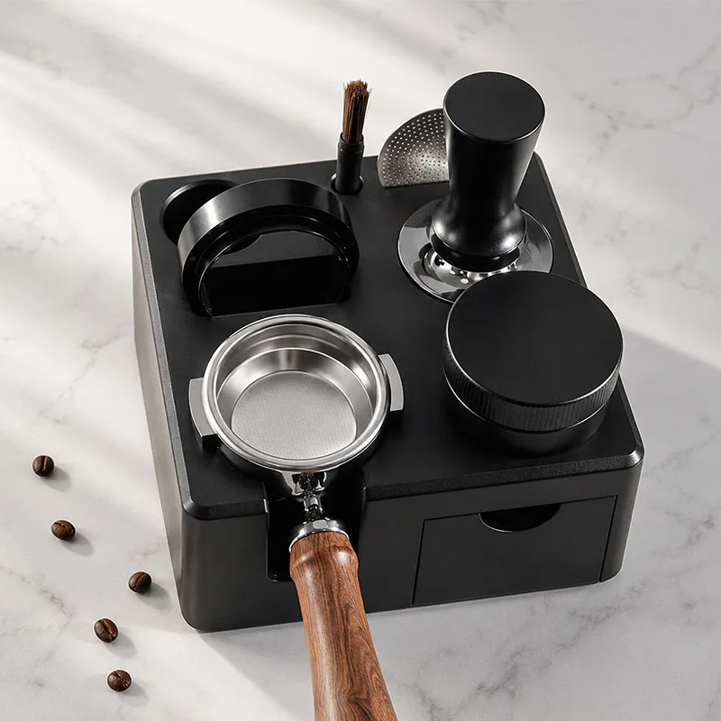 Four-Sided Drawer Coffee Storage Tamper Base ABS Italian Espresso Machine Handle Bracket Drawer-Style Tamper Base 51/53/58 mm