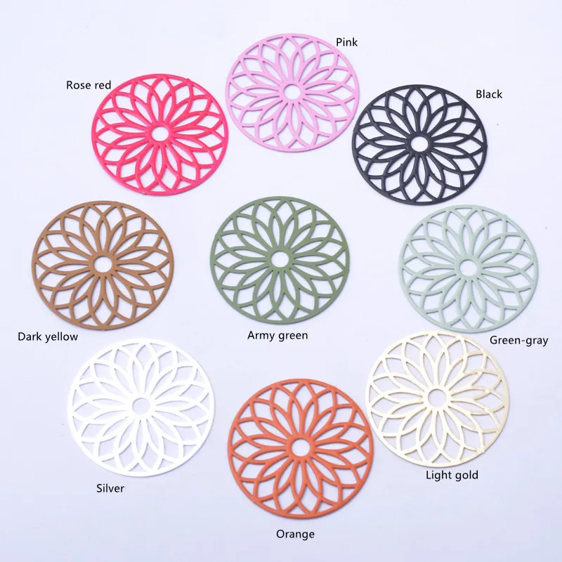 50 Stück AB3426 24mm Messing, silber- und goldfarben lackiert, runde Blumenanhänger, hohle Charms für Ohrringe, Anhänger, Schmuckzubehör, Ohrringzubehör – Detail 5