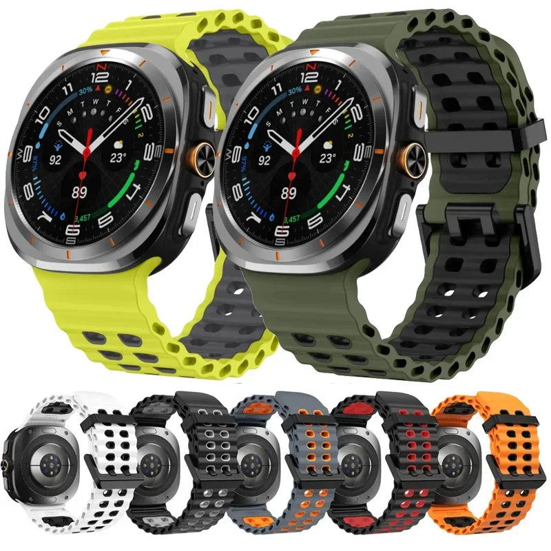 Two-tone Ocean Silicone Band for Samsung Galaxy Watch Ultra 2025 47mm Bracelet Wristband for Galaxy Watch 8 7 Ultra 47mm Correa
