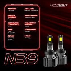 NOVSIGHT H4 Led 자동차 헤드 라이트 H7 H11 H8 H9 H1 H3 H13 9005 HB3 9006 HB4 9007 9003 72W 10000LM 6000K 자동 전조등 안개 전구