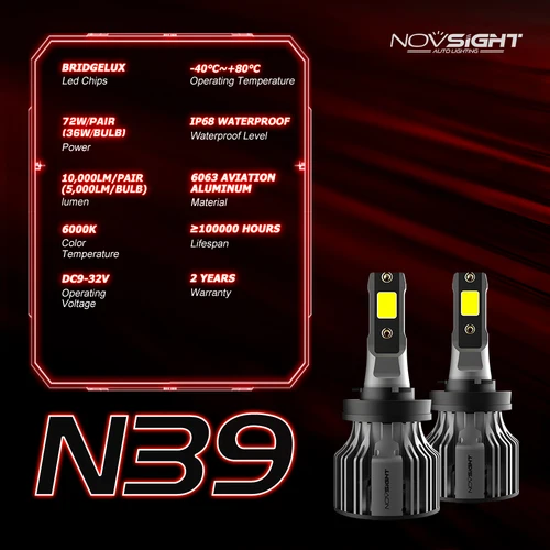 Imagen 2 del producto NOVSIGHT faro Led para coche H1 H3 H4 H7 H11 H8 H9 H13 9005 HB3 9006 HB4 9007 9003 72W 10000LM 6000K bombillas de luz antiniebla para faros delanteros de coche