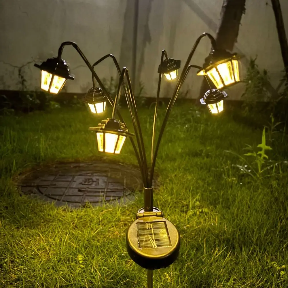 Solar-Powered Retro Lantern Light 6LED Hexagonal Design Solar Decorative Light 8-Mode Garden Decorative Light Outdoor Decoration