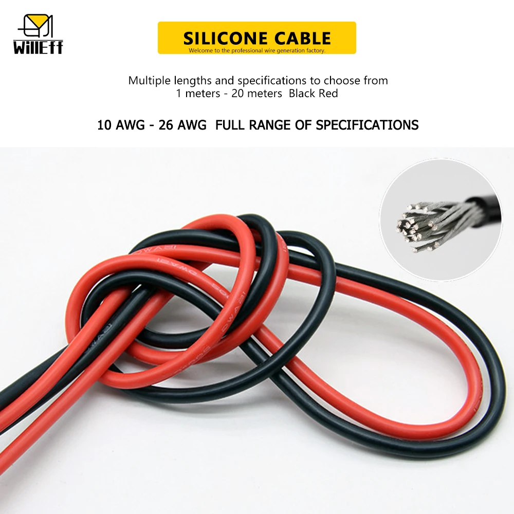 Red Silicone wire Heat-resistant Electrical wires Black Silicone cable Extremely soft Electronic wire LED Auto Extend the wire