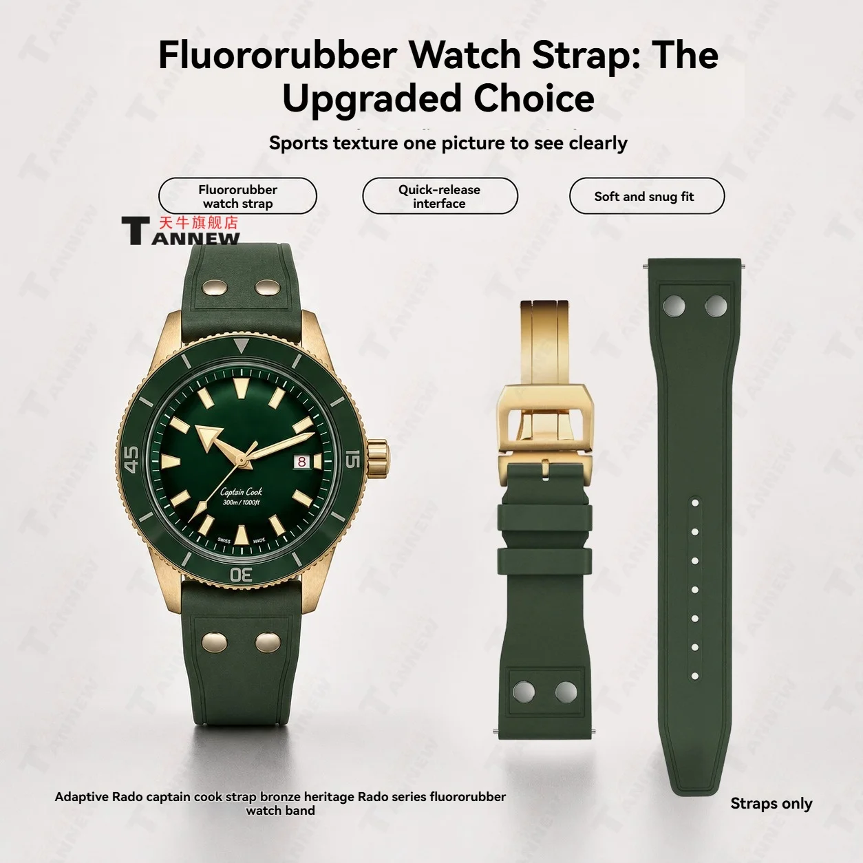 21mm FKM Rubber Watch Strap Compatible with Rado Captain Cook Replacement Fluoroelastomer Band
