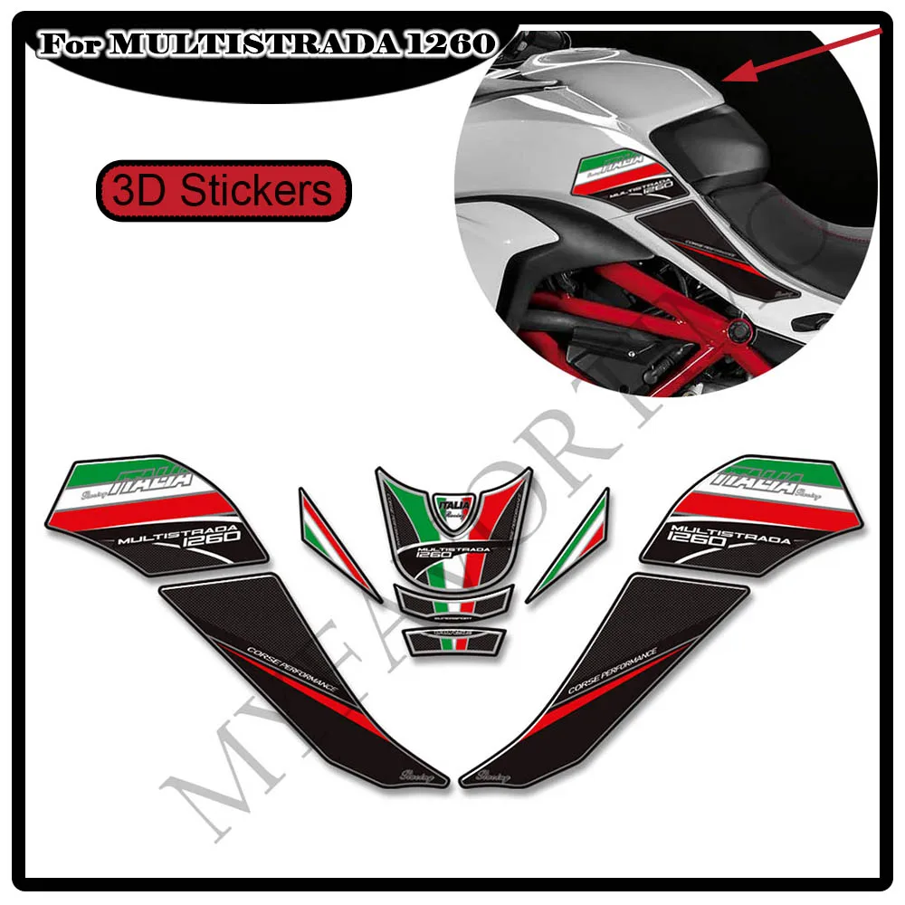 

For Ducati MULTISTRADA 1260 S 1260S Motorcycle Stickers Decals Tank Pad Side Grips Gas Fuel Oil Kit Knee Protector