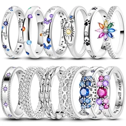 Anillos populares que brillan en la oscuridad para mujer, Plata de Ley 925, estrella, Luna, sol, circonita cúbica brillante, joyería exquisita, regalos