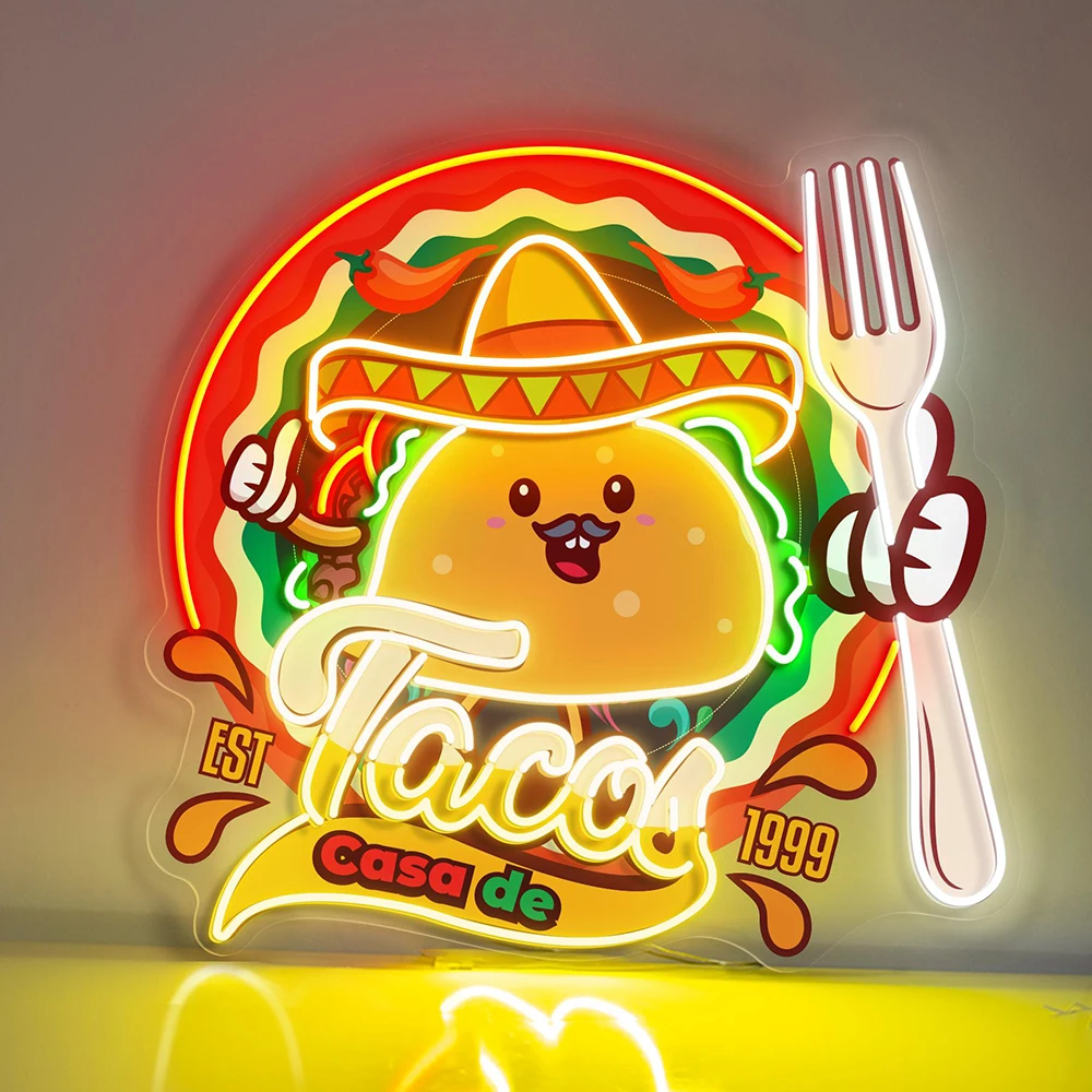 Case de Tacos LED Neon Sign Restaurant Neon Lights Kitchen Wall Decor Business Logo Sign Mexico Food Shop Decor Custom Neon Sign