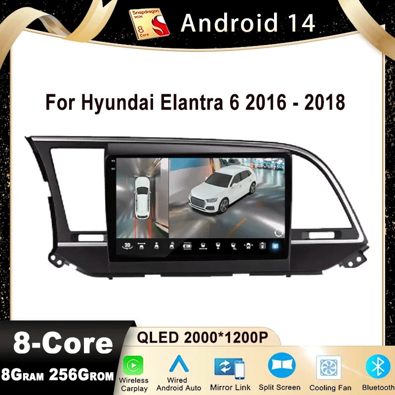 For Hyundai Elantra 6 2016 - 2018 Android 14 Car Radio Stereo Multimedia Navigation Video Player GPS Wireless Carplay RDS DSP 4G