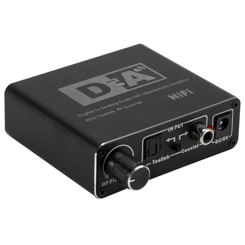 Digital para conversor de áudio analógico, DAC Amp, amplificador de auscultadores portátil, toslink óptico, saída coaxial, 24Bit, RCA, 3,5 milímetros