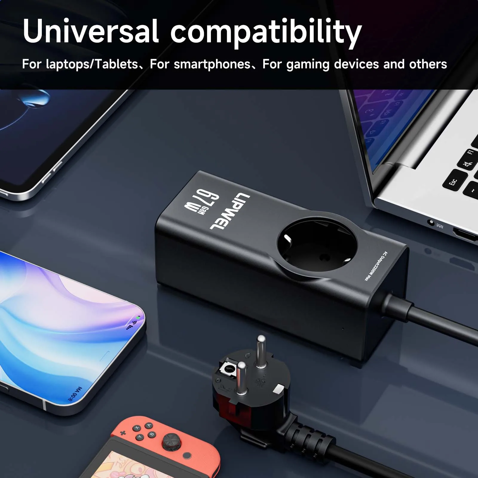 

EU Plug 67W GaN Power Strip, 1.5/3M Extension Cord with Multi USB Ports & AC Outlet, Versatile Charger for Home, Office