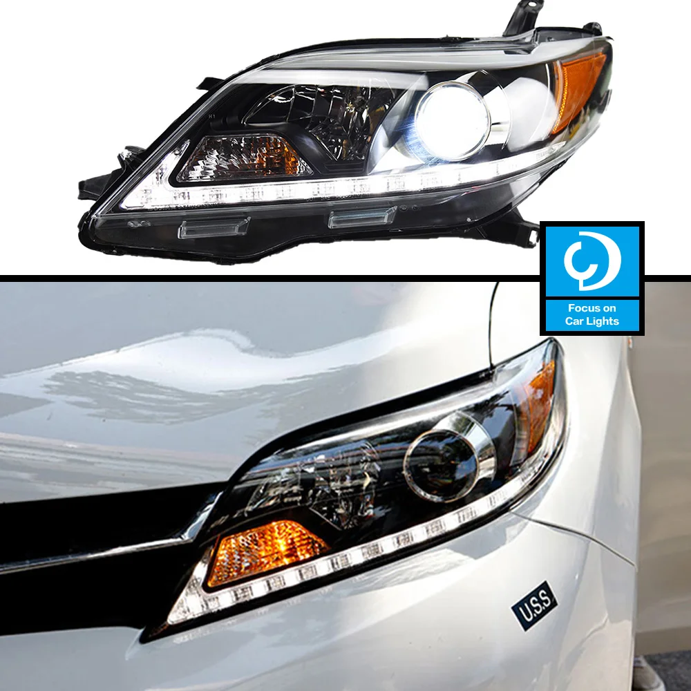 Car Front Headlight for Toyota Sienna 2011-2019 Fiesta LED HeadLamp Styling Dynamic Turn Signal Lens Automotive Accessories 2pcs