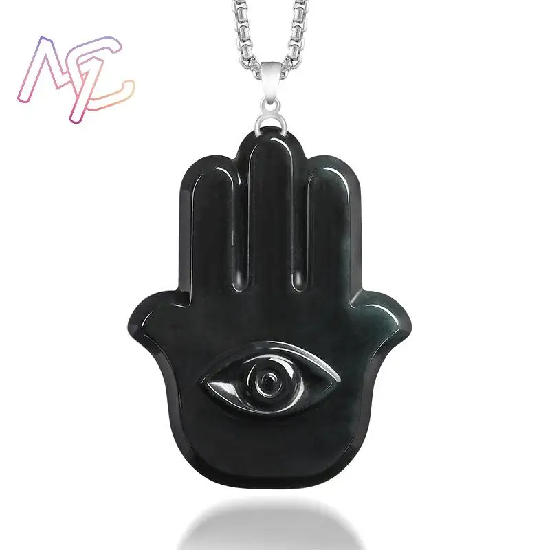 Grade A Natural Myanmar Jadeite Hand of Fatima Pendant Necklace Fashion Real Jade 925 Silver Carved Amulet Gifts for Women - view 2