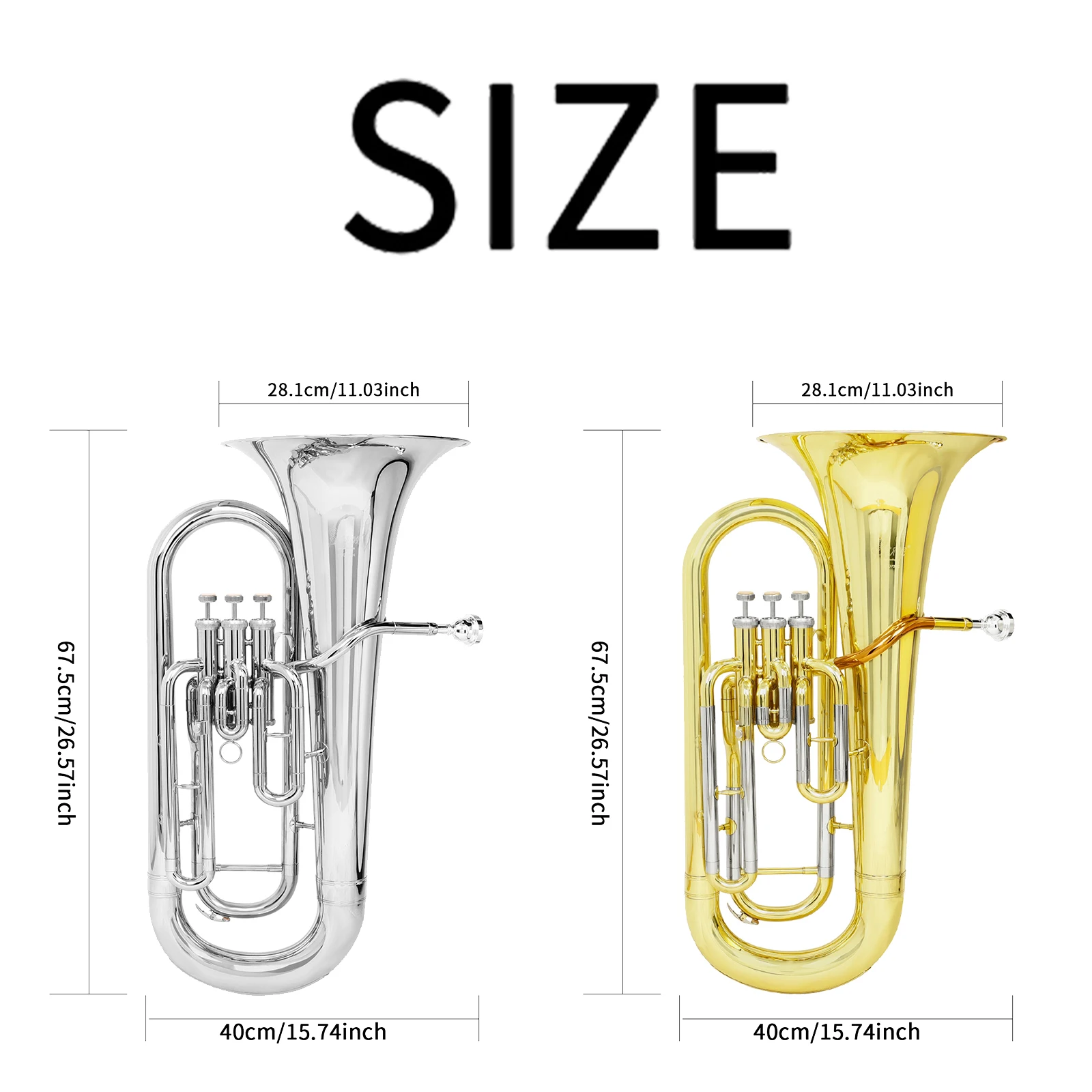 SLADE Bb Euphonium Import Brass Body 3-Key Baritone Horn Professional Brass Instrument Accessories with Case Back Straps