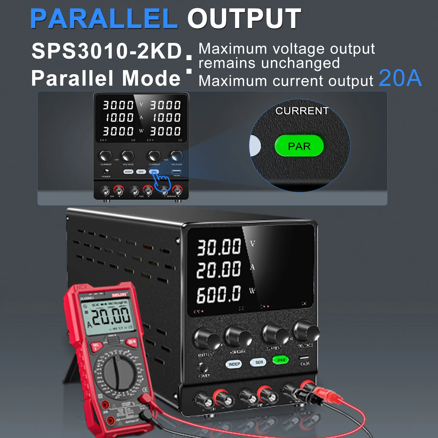 NICE-POWER SPS3010-2KD Lab Power Supply Adjustable 30V 10A  Dual Channel Power Source USB, Series, Parallel Output 120V3A 60V5A