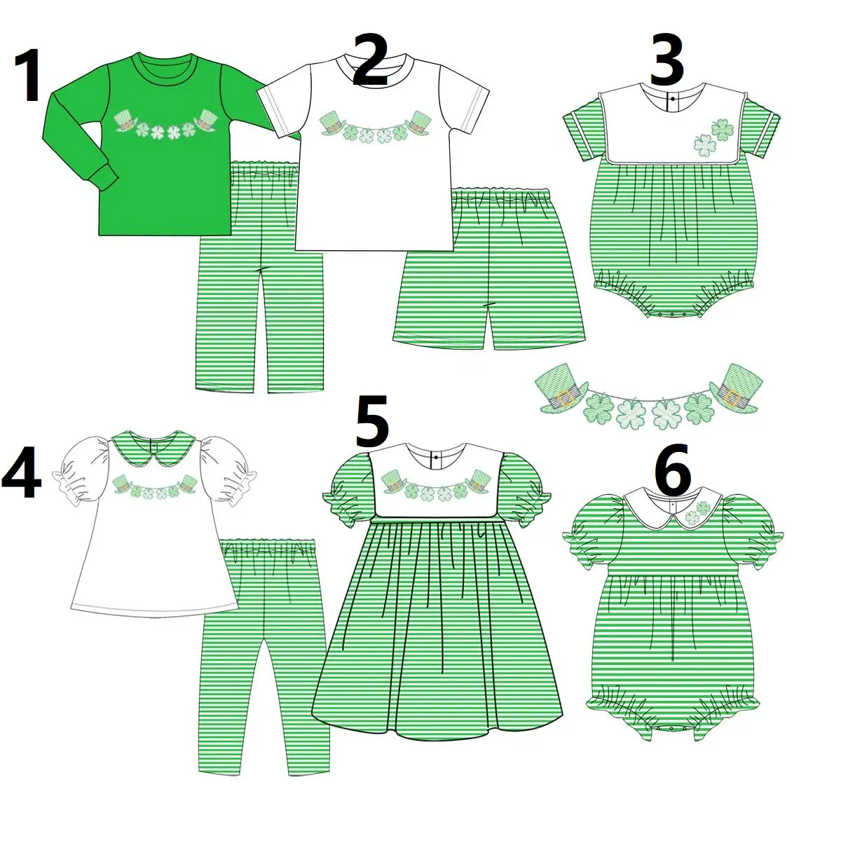 St. Parker collection green four-leaf clover print boys long sleeve set girls short sleeve set baby onesie boutique wholesale