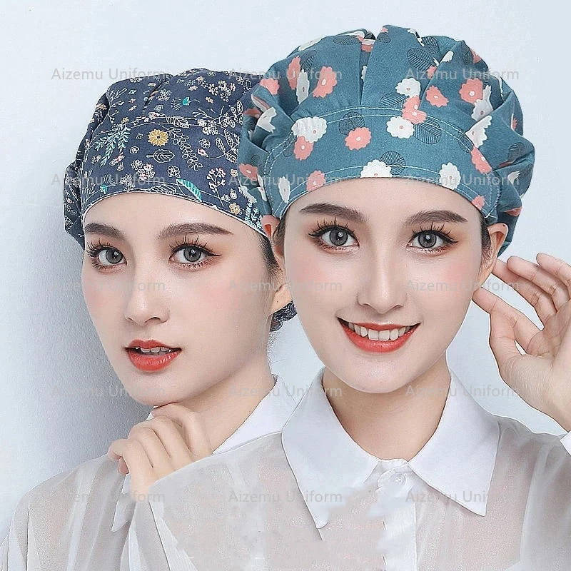 Kitchen Chef Cap Dust Scrubs Hat for Long Hair Women Animal Printing Pet Grooming Cap Spa Beauty Salon Working Hat accessories