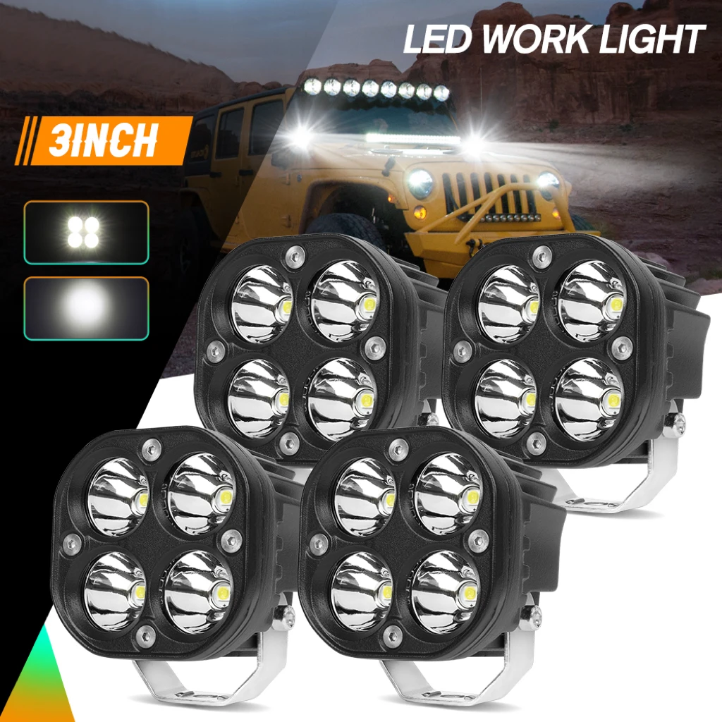 

HAOLIDE12V 24V 3" Square Motorcycle Led Work Light For Car Yellow Fog Lamp off-road use Tractors Driving Light White Spotlight