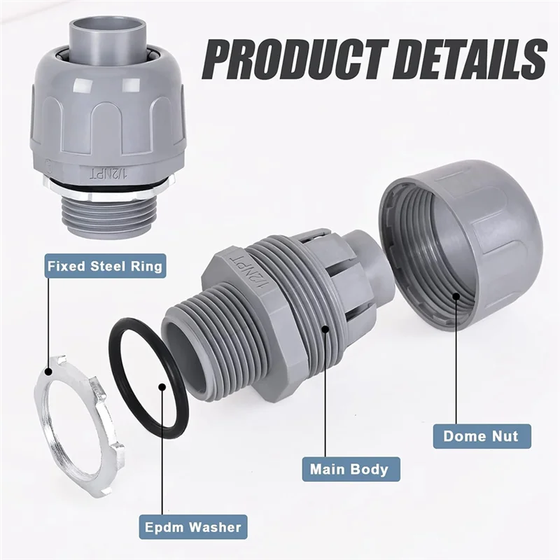 

ABRB-30 Pcs 1/2 Inch Liquid Tight Connector PVC Electrical Conduit Fittings Connector Flexible Conduit Connector For Home