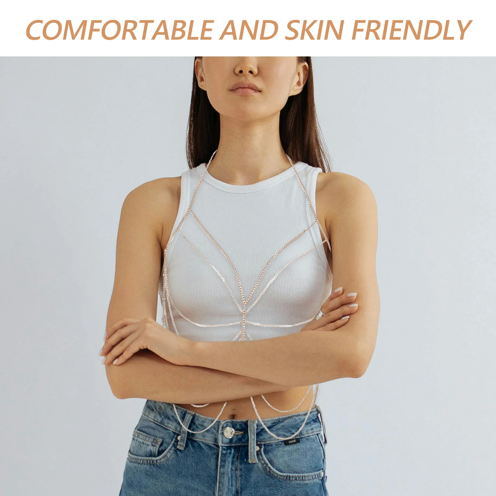 

Layered Body Chain For Women Elegant Metal Chest Pendant Adjustable Skin-Friendly Chain Belt Accessory For Beach Party