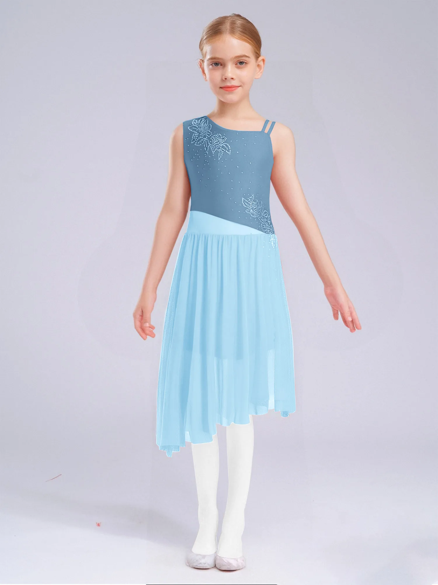 Abito da pattinaggio artistico lirico per ragazze Body da ginnastica con strass Abiti da pattinaggio artistico su ghiaccio Abito da balletto per bambini