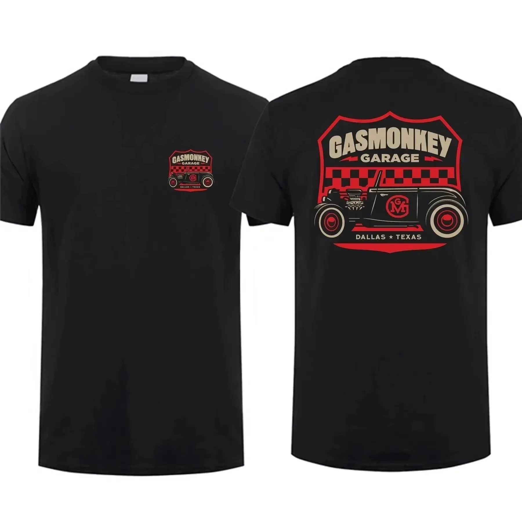 2026 new Vintage Hot Rod Car Shield Badge Double Sided Graphic Men T Shirt O Neck Short Sleeve Black Retro Auto Tees Tops
