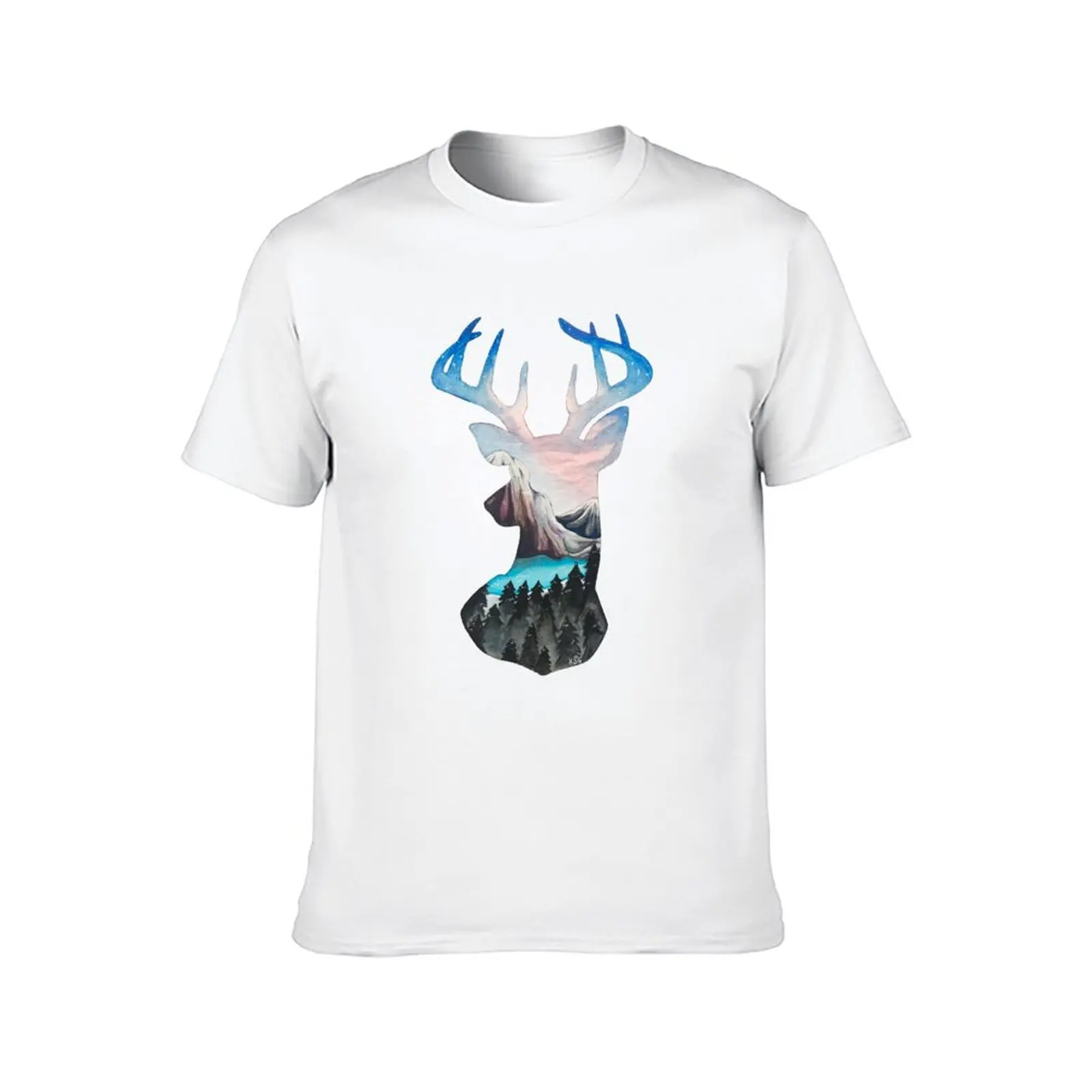 Forest Mountain Deer Watercolor T-Shirt cotton t shirts man 100% man t shirts for men T-Shirt