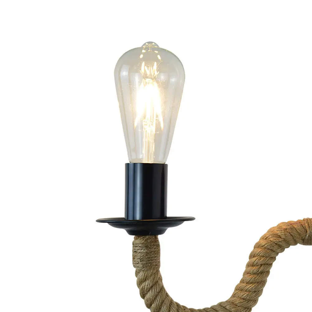 E27 Wall Light 220V Hemp Rope Wrought Iron Wall Lamp Rustic Indoor Decor Bulb Not Included
