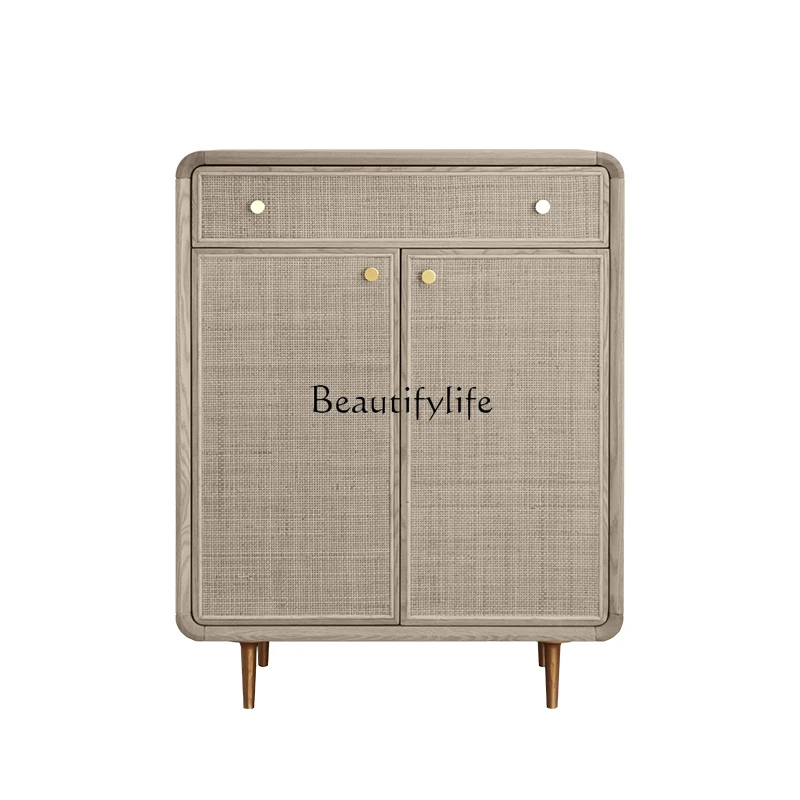 

American solid wood simple double door rattan shoe cabinet small apartment storage light luxury dining side cabinet