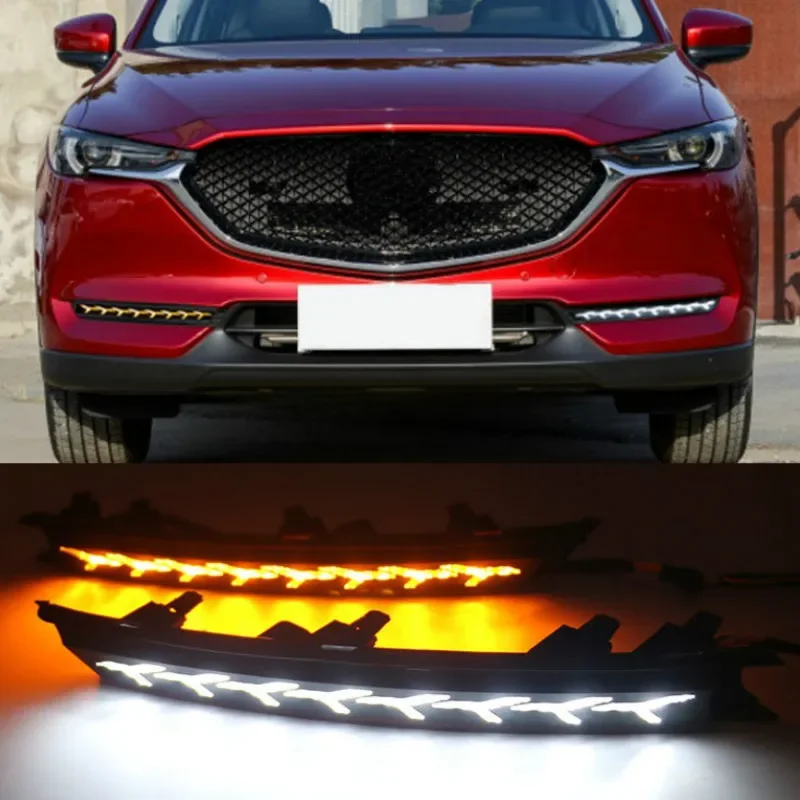 LED Daytime running lights for Mazda CX-5 CX5 CX8 CX-8 2017 2018 DRL bumper lamp with yellow turn signal light