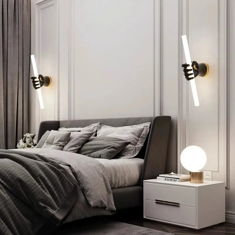 

Nordic Resin Fist Bedside Wall Lamp Modern Table Lamp For Bedroom Livdroom TV Background Corridor Wall Sconce Bedside Table Lamp