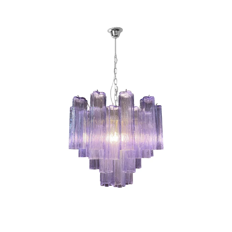 

E14 light luxury purple plum glass column led chandelier, for dining room ceiling lustre hanging decorative lighting fixtures .
