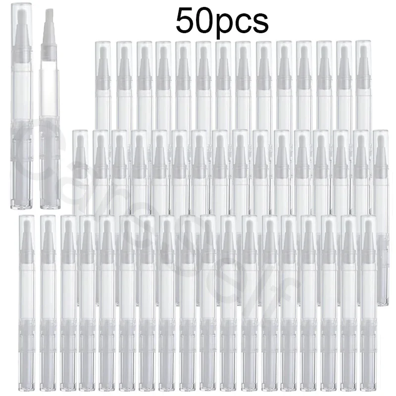 Pluma vacía de aceite para uñas, contenedor de cosméticos con cepillo, tubo de brillo de labios, 50 piezas, 3ML/5ML