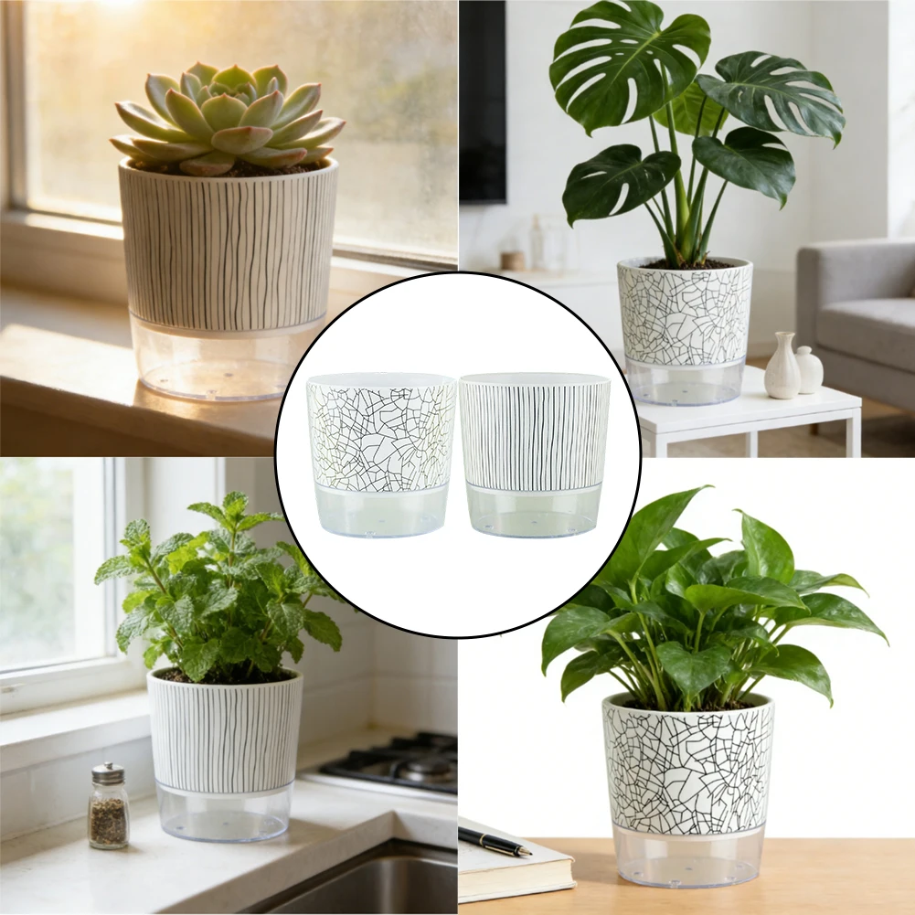 Self-Watering Plastic Pot For Indoor Plants, Modern White Flower Pot With Reservoir, 10.5cm Plants Care Accessories