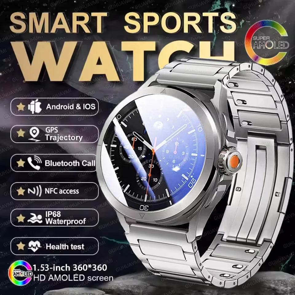 

2025 New GPS Sports Smart Watch Men AMOLED HD Screen NFC Compass Heart rate Waterproof Fitness Bluetooth Call Woman Smartwatch
